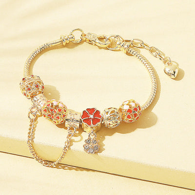 Luxe6101 - Flower Heart Charm Bracelet Bracelet - Tiara.com.sg Singapore Jewelry Shop