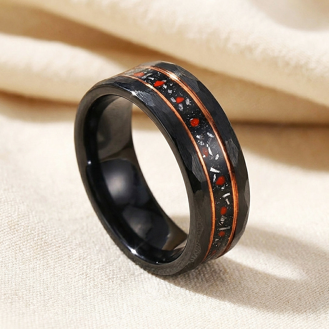 Aetheron Hammered Black Tungsten Carbide Ring - Ring | Singapore Jewellery, Wedding Rings &amp; Gifts | Same Day Delivery | Tiara.com.sg