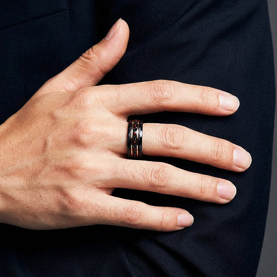 Aetheron Hammered Black Tungsten Carbide Ring - Ring | Singapore Jewellery, Wedding Rings &amp; Gifts | Same Day Delivery | Tiara.com.sg