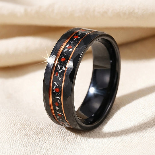 Aetheron Hammered Black Tungsten Carbide Ring - Ring | Singapore Jewellery, Wedding Rings &amp; Gifts | Same Day Delivery | Tiara.com.sg