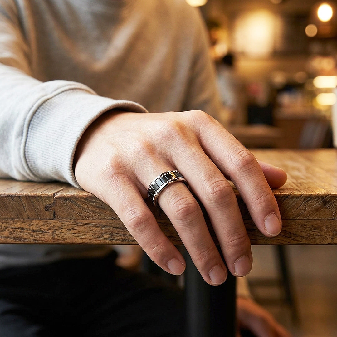 Alston Brushed Gear Pattern Tungsten Carbide Ring