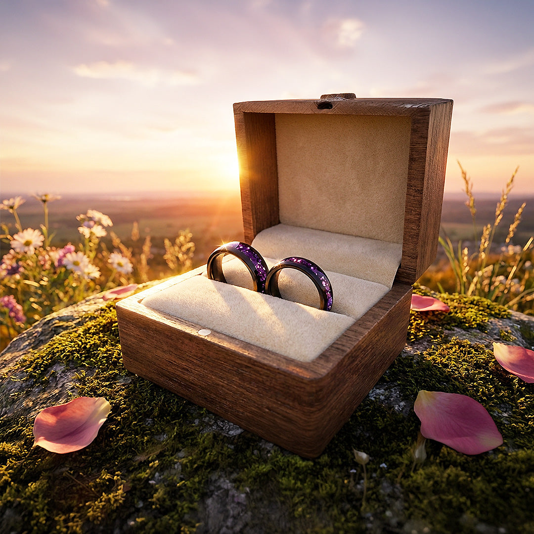 Amethyst Galaxy | Tungsten Couple Rings | Black Wedding Bands