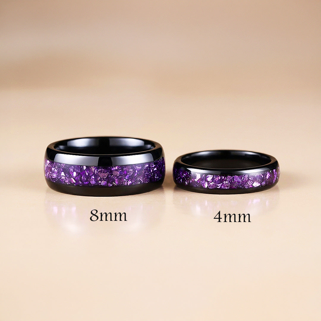 Amethyst Galaxy | Tungsten Couple Rings | Black Wedding Bands