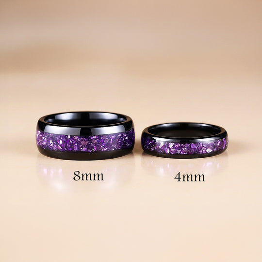 Amethyst Galaxy | Tungsten Couple Rings | Black Wedding Bands
