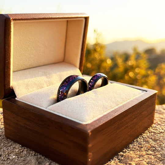 Amethyst Galaxy | Tungsten Couple Rings | Black Wedding Bands