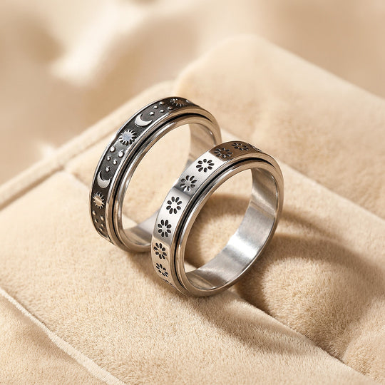 Ardour | Engraved Celestial and Floral Rotating Spinner Wedding Band