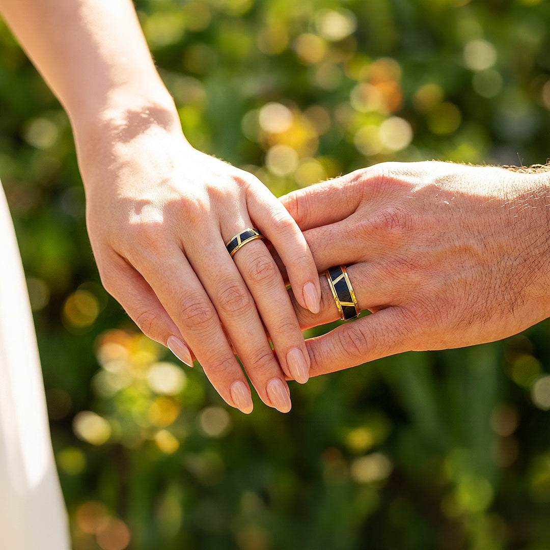 Argentine | Tungsten Couple Rings | Black & Rose Gold Wedding Bands