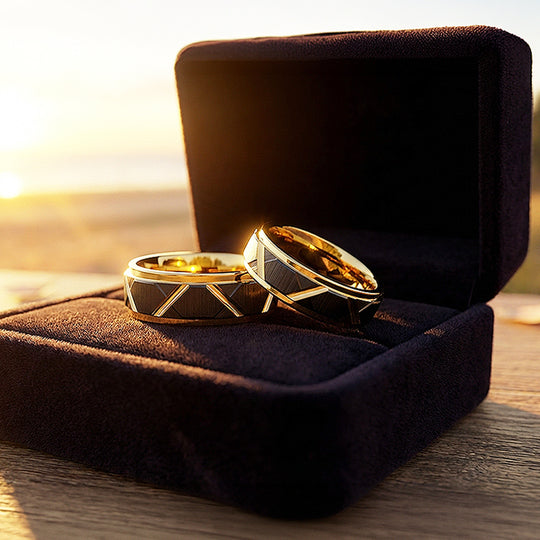 Argentine | Tungsten Couple Rings | Black & Rose Gold Wedding Bands