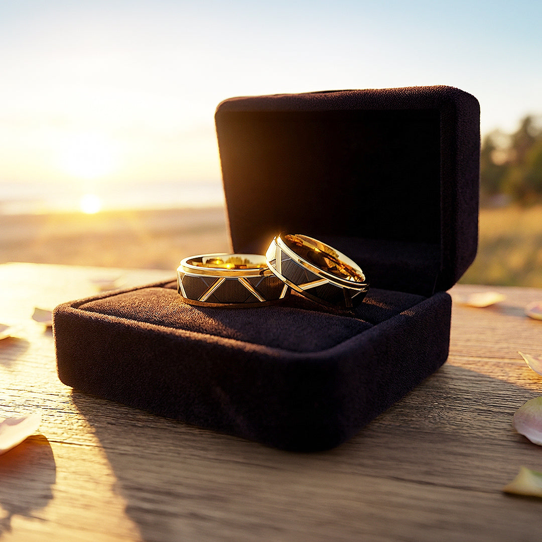 Argentine | Tungsten Couple Rings | Black & Rose Gold Wedding Bands