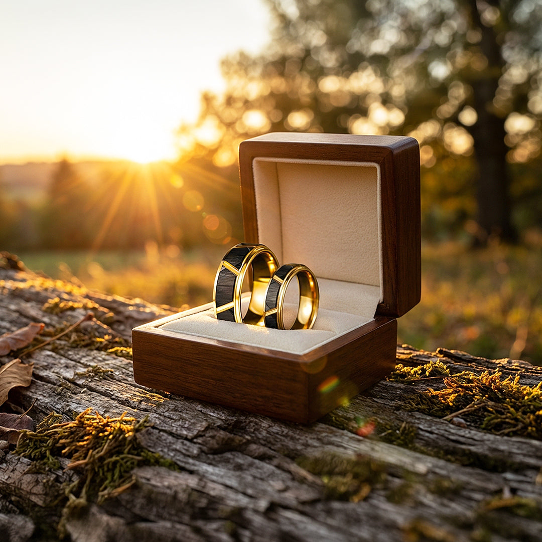 Argentine | Tungsten Couple Rings | Black & Rose Gold Wedding Bands