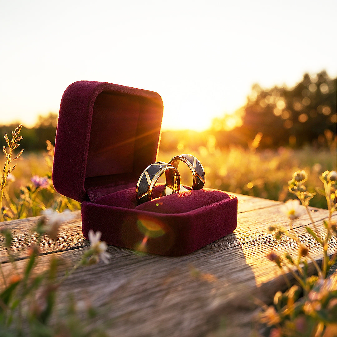 Argentine | Tungsten Couple Rings | Black & Rose Gold Wedding Bands