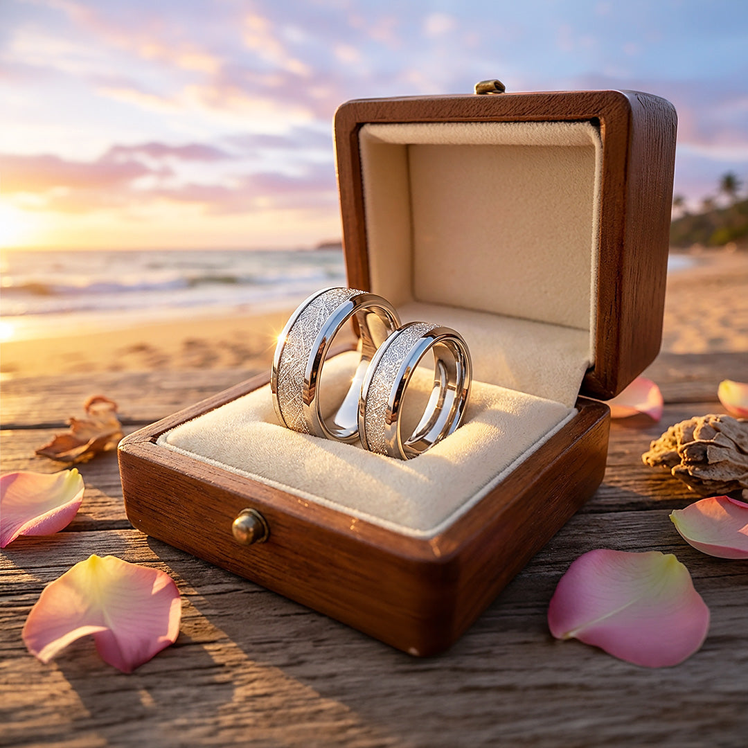 Asteroid | Tungsten Couple Rings | Silver Wedding Bands