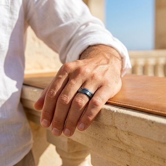 Aura | Matte Brushed Black and Silver Tungsten Carbide | Men&