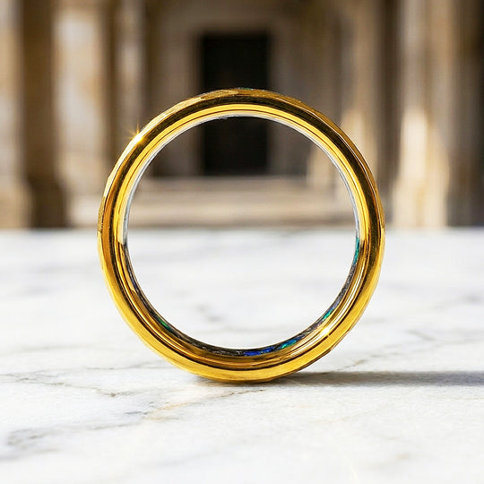 Aureus Opal Hammered Gold Opal Inlay Tungsten Carbide Ring - Ring | Singapore Jewellery, Wedding Rings &amp; Gifts | Same Day Delivery | Tiara.com.sg