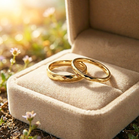 Aurist | Faceted Tungsten Couple Rings | Silver or Gold Wedding Bands