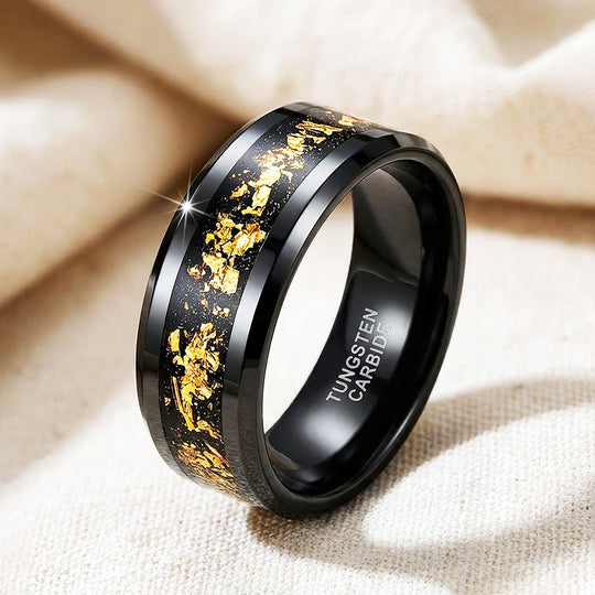 Black Gold Polished Gold Foil Inlay Black Tungsten Carbide Ring - Ring | Singapore Jewellery, Wedding Rings &amp; Gifts | Same Day Delivery | Tiara.com.sg