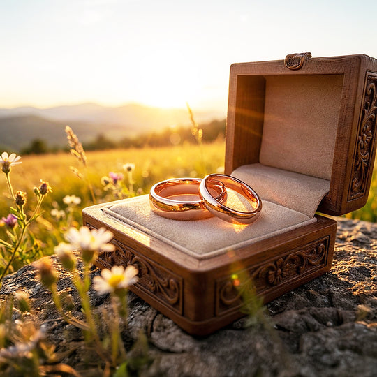 Blush | Tungsten Couple Rings | Rose Gold Wedding Bands