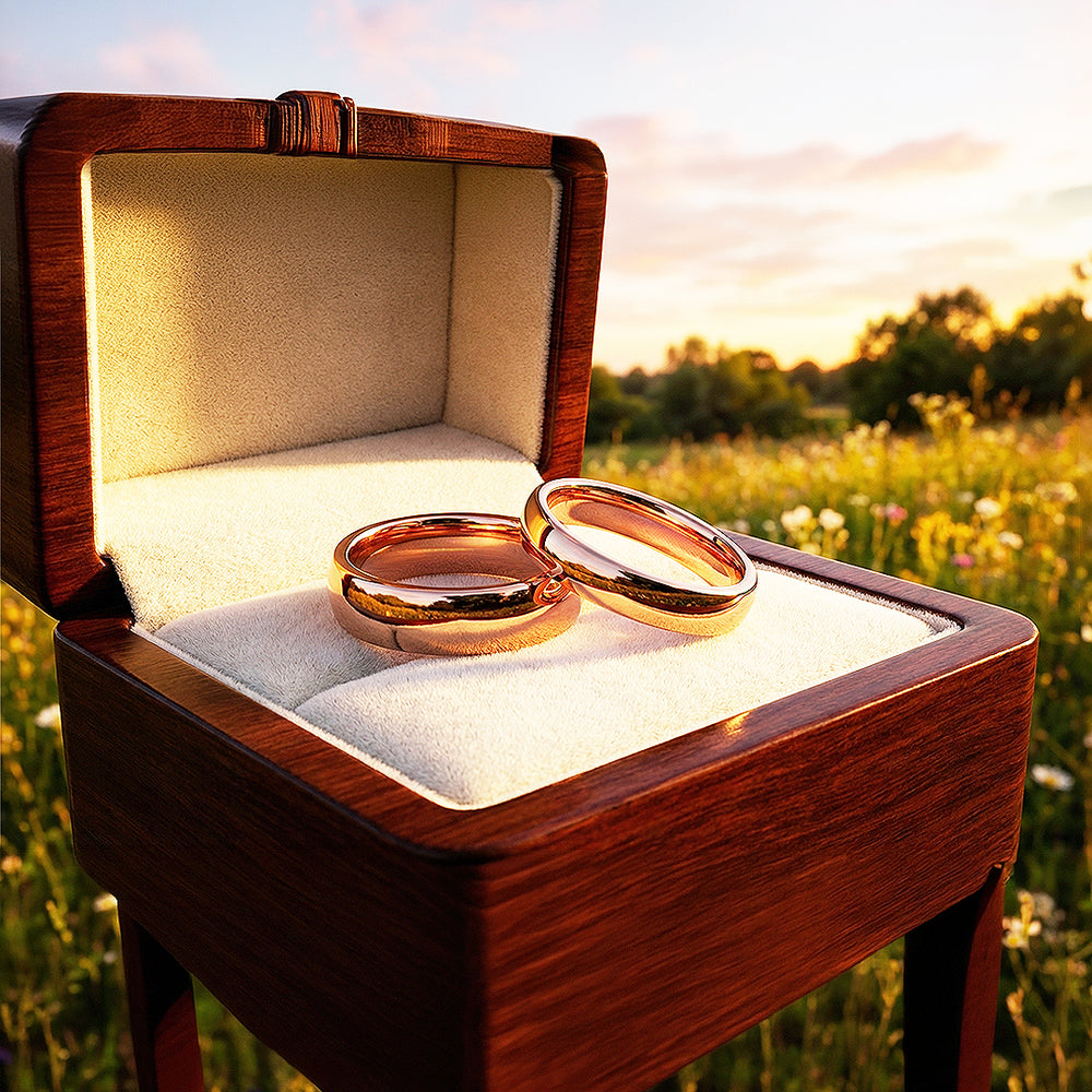 Blush | Tungsten Couple Rings | Rose Gold Wedding Bands