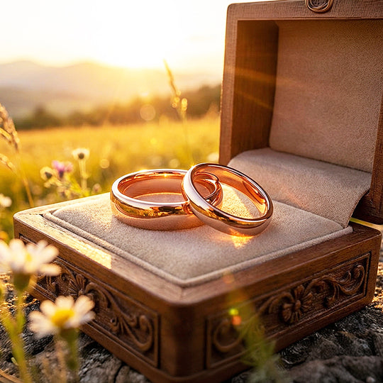 Blush | Tungsten Couple Rings | Rose Gold Wedding Bands