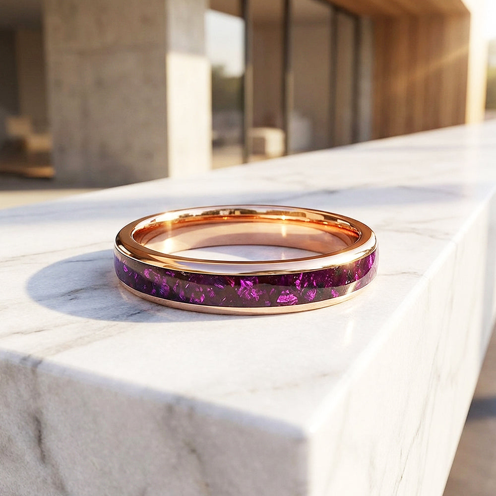 Blushcore Polished Pink Foil Inlay Rose Gold Tungsten Carbide Ring - Ring | Singapore Jewellery, Wedding Rings & Gifts | Same Day Delivery | Tiara.com.sg