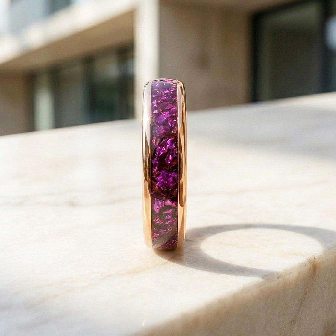 Blushcore Polished Pink Foil Inlay Rose Gold Tungsten Carbide Ring - Ring | Singapore Jewellery, Wedding Rings &amp; Gifts | Same Day Delivery | Tiara.com.sg