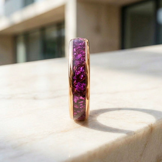 Blushcore Polished Pink Foil Inlay Rose Gold Tungsten Carbide Ring - Ring | Singapore Jewellery, Wedding Rings &amp; Gifts | Same Day Delivery | Tiara.com.sg