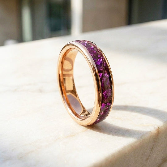 Blushcore Polished Pink Foil Inlay Rose Gold Tungsten Carbide Ring - Ring | Singapore Jewellery, Wedding Rings &amp; Gifts | Same Day Delivery | Tiara.com.sg