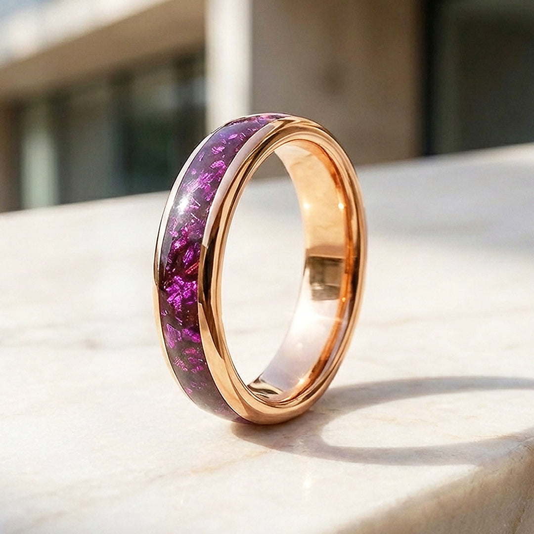 Blushcore Polished Pink Foil Inlay Rose Gold Tungsten Carbide Ring - Ring | Singapore Jewellery, Wedding Rings & Gifts | Same Day Delivery | Tiara.com.sg