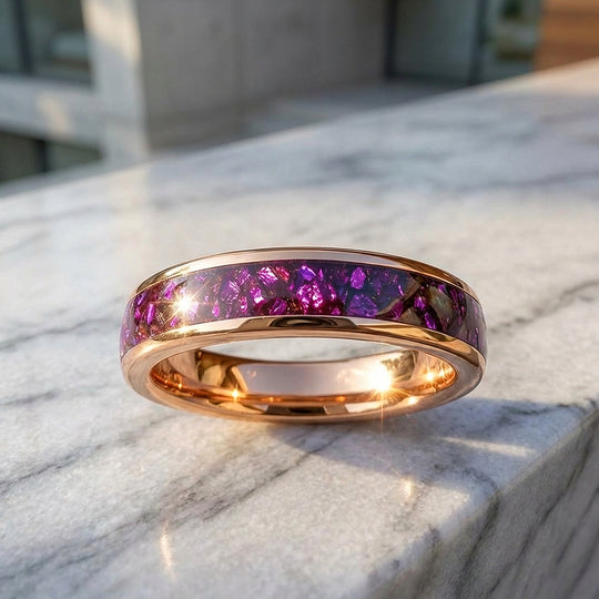 Blushcore Polished Pink Foil Inlay Rose Gold Tungsten Carbide Ring - Ring | Singapore Jewellery, Wedding Rings &amp; Gifts | Same Day Delivery | Tiara.com.sg