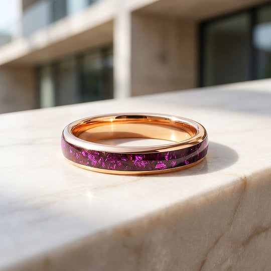 Blushcore Polished Pink Foil Inlay Rose Gold Tungsten Carbide Ring - Ring | Singapore Jewellery, Wedding Rings &amp; Gifts | Same Day Delivery | Tiara.com.sg