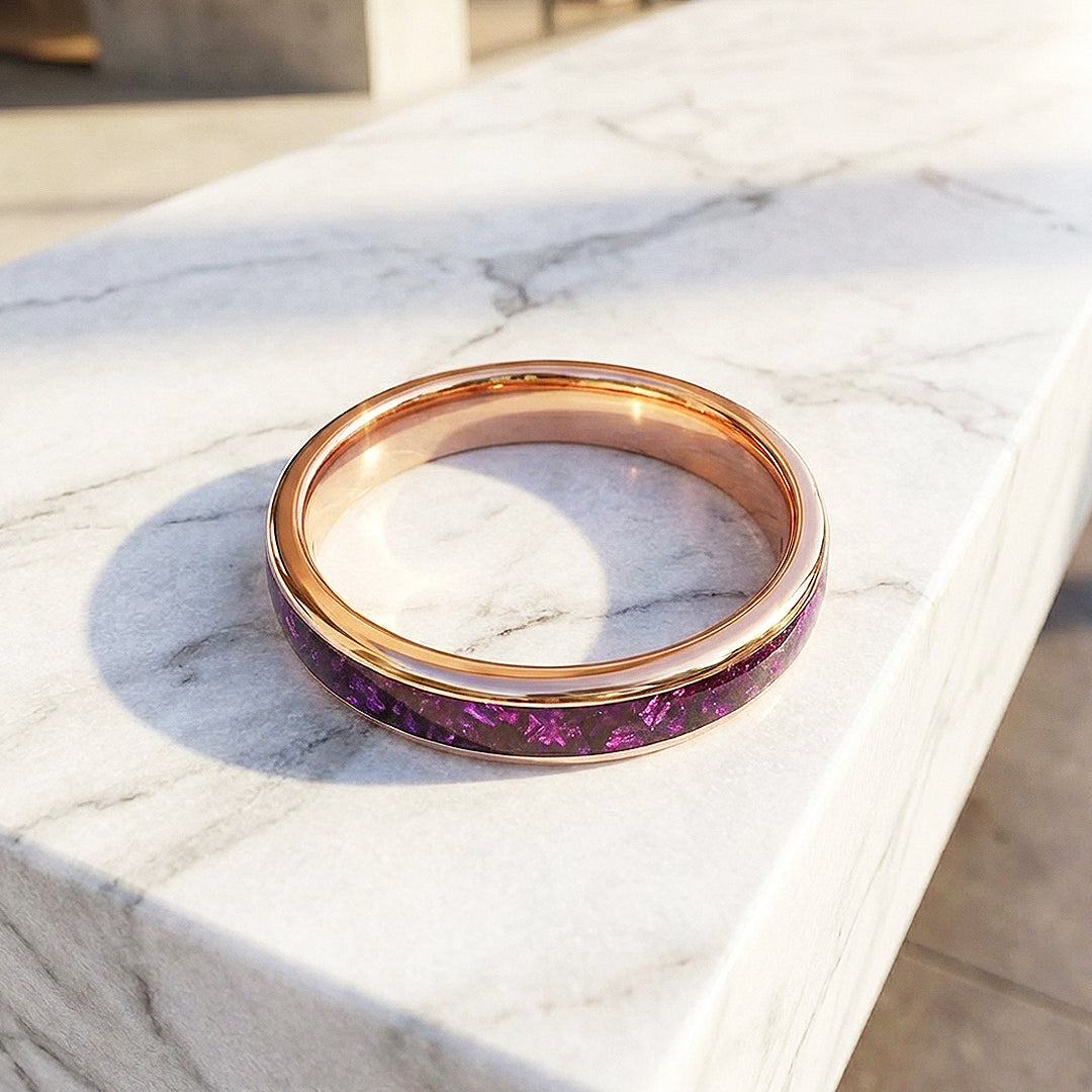 Blushcore Polished Pink Foil Inlay Rose Gold Tungsten Carbide Ring - Ring | Singapore Jewellery, Wedding Rings &amp; Gifts | Same Day Delivery | Tiara.com.sg