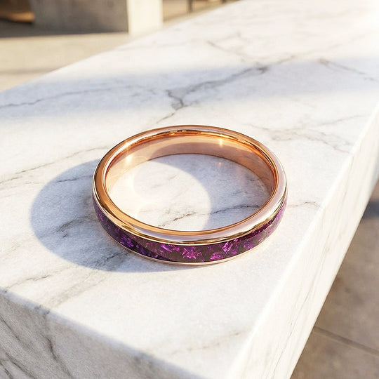 Blushcore Polished Pink Foil Inlay Rose Gold Tungsten Carbide Ring - Ring | Singapore Jewellery, Wedding Rings &amp; Gifts | Same Day Delivery | Tiara.com.sg