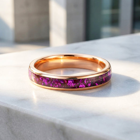 Blushcore Polished Pink Foil Inlay Rose Gold Tungsten Carbide Ring - Ring | Singapore Jewellery, Wedding Rings &amp; Gifts | Same Day Delivery | Tiara.com.sg