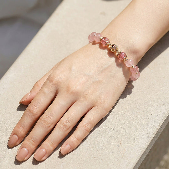 Rose Quartz &amp; Strawberry Crystal Love Natural Crystal Bracelet | C121