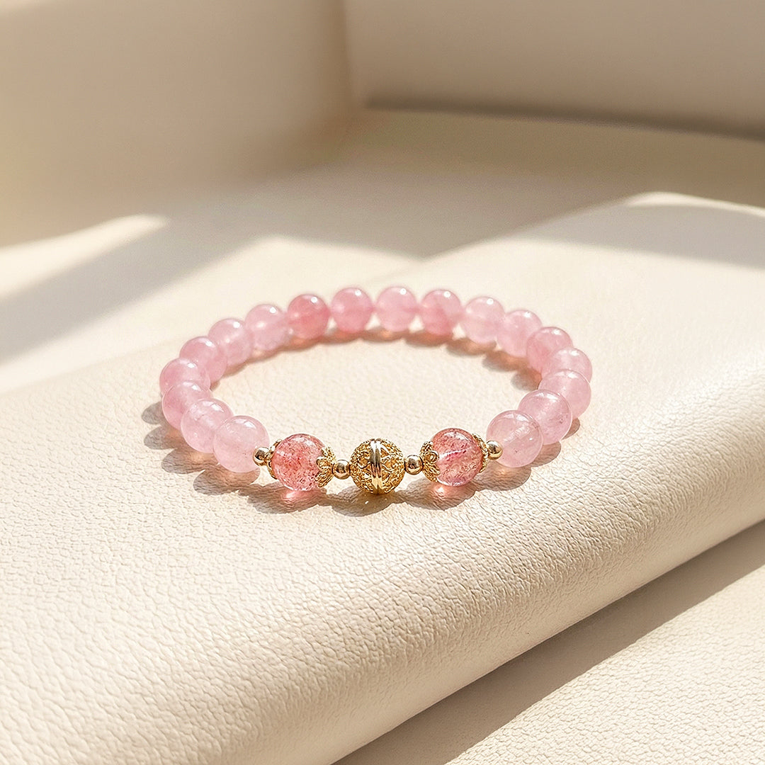 Rose Quartz &amp; Strawberry Crystal Love Natural Crystal Bracelet | C121