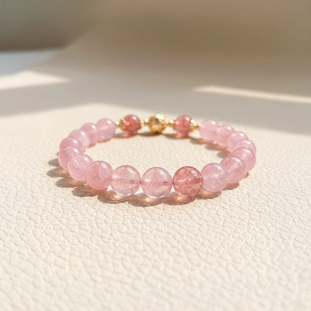 Rose Quartz & Strawberry Crystal Love Natural Crystal Bracelet | C121