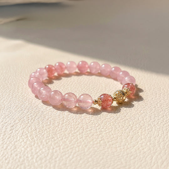Rose Quartz &amp; Strawberry Crystal Love Natural Crystal Bracelet | C121