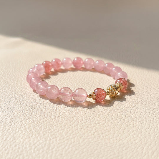 Rose Quartz &amp; Strawberry Crystal Love Natural Crystal Bracelet | C121