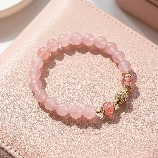 Rose Quartz &amp; Strawberry Crystal Love Natural Crystal Bracelet | C121