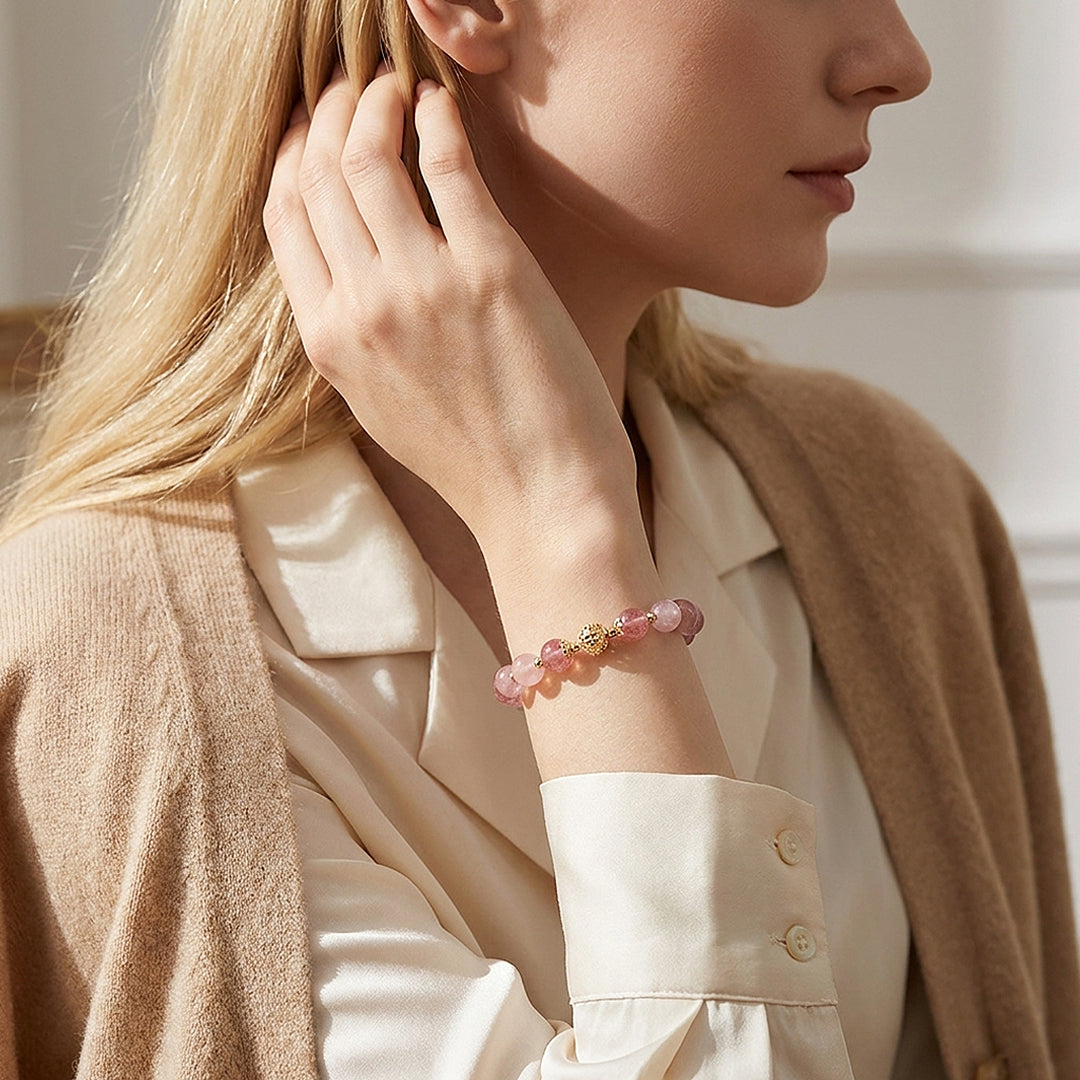 Rose Quartz &amp; Strawberry Crystal Love Natural Crystal Bracelet | C121