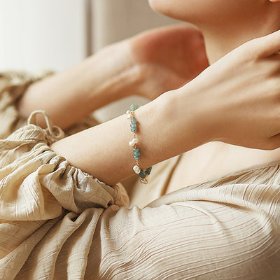 C139 - Ice Blue Jade Crystal and Freshwater Pearl Bracelet Bracelet - Tiara.com.sg Singapore Jewelry & Bags
