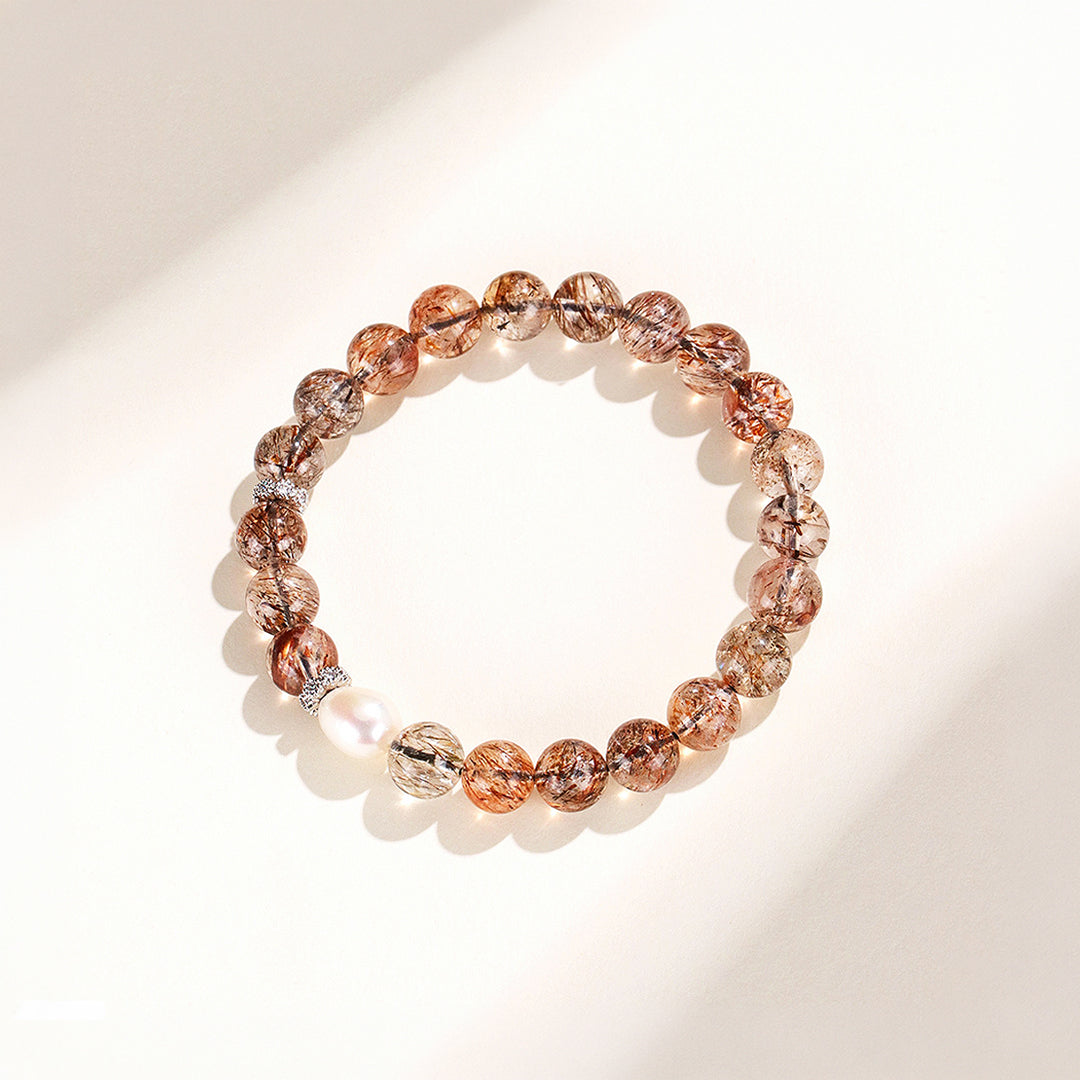 Black Gold Super Seven &amp; Freshwater Pearl Spiritual Growth Natural Crystal Bracelet | C151