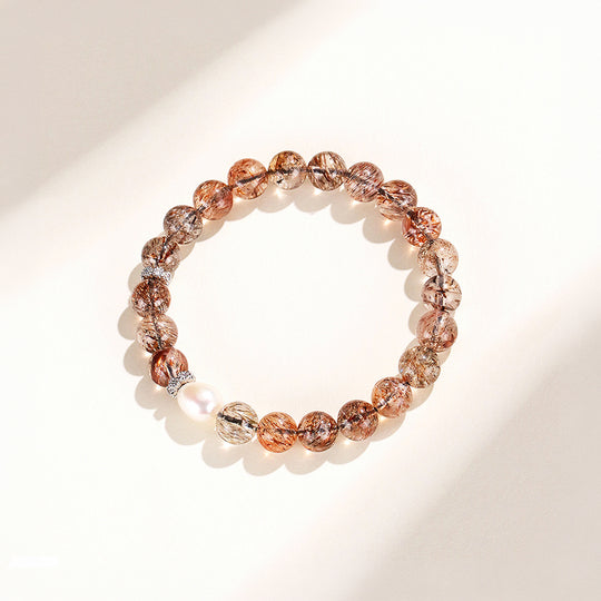 Black Gold Super Seven &amp; Freshwater Pearl Spiritual Growth Natural Crystal Bracelet | C151