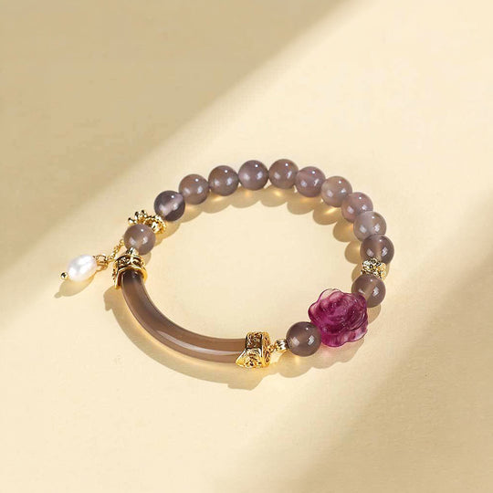 Gray Moonlight, Fluorite &amp; Strawberry Natural Crystal Bracelet Set | C152
