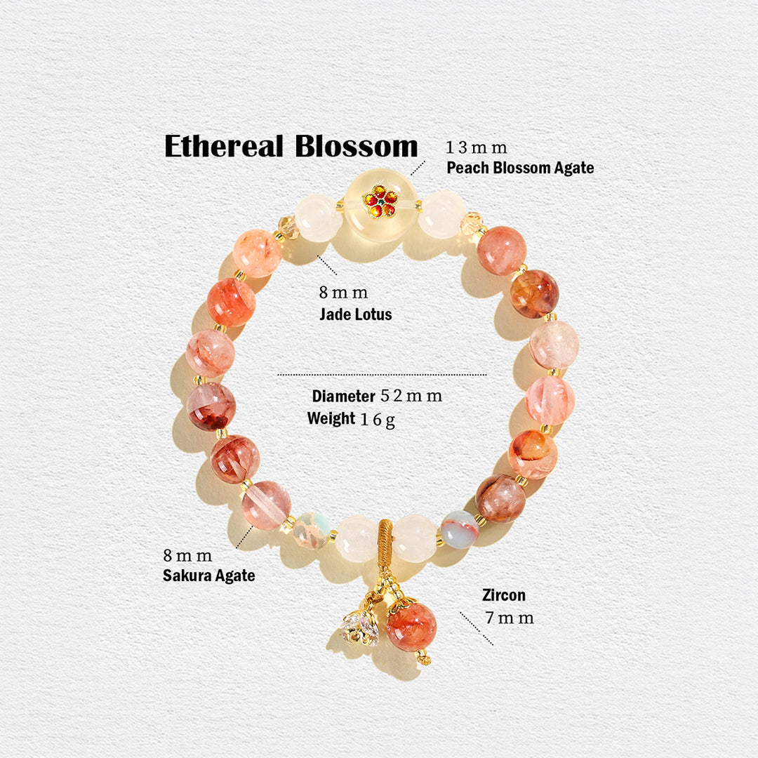 Sakura Agate &amp; Peach Blossom Natural Crystal Bracelet | Ethereal Blossom  | C156