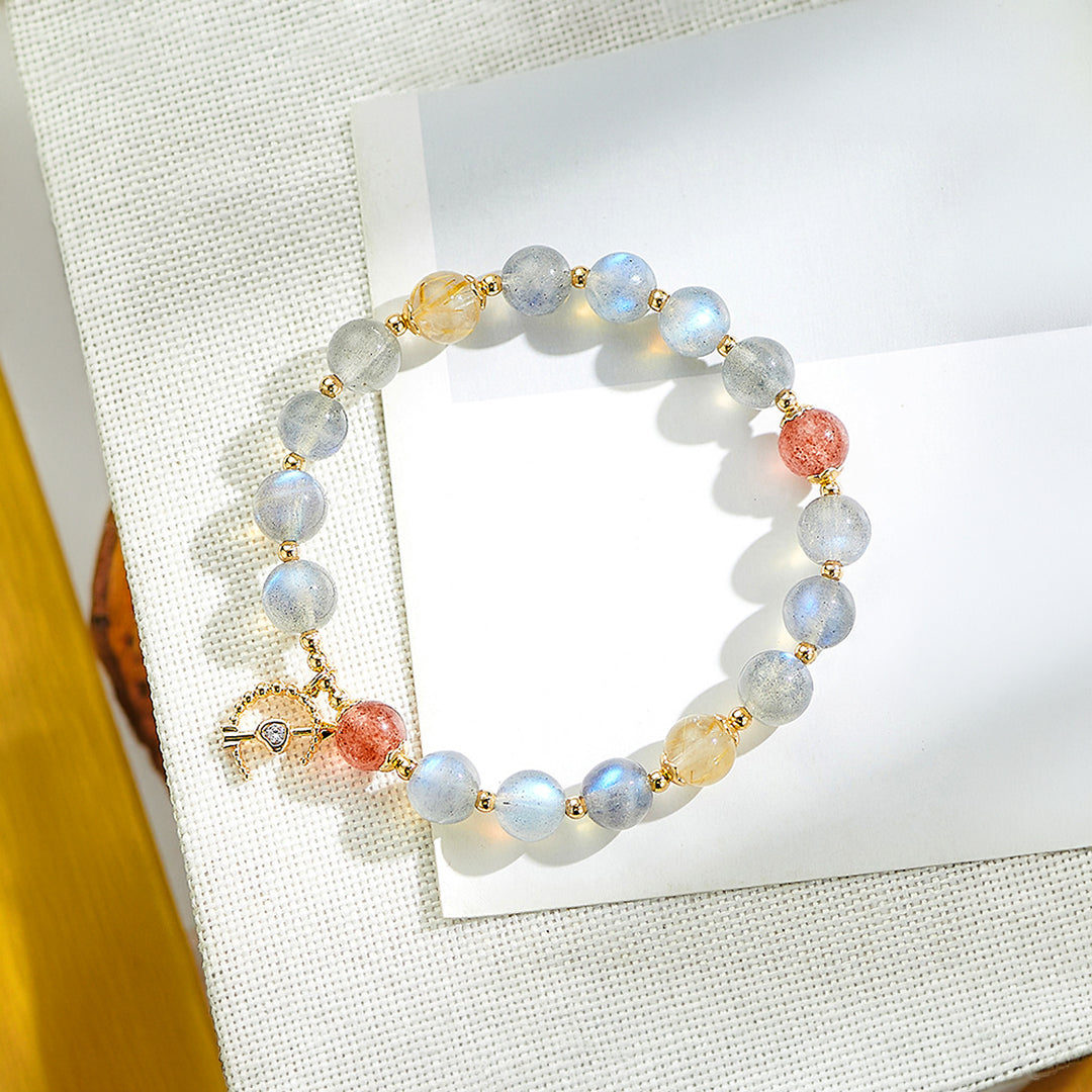 Gray Moonstone &amp; Golden Rutilated Quartz Intuition Natural Crystal Bracelet | C161