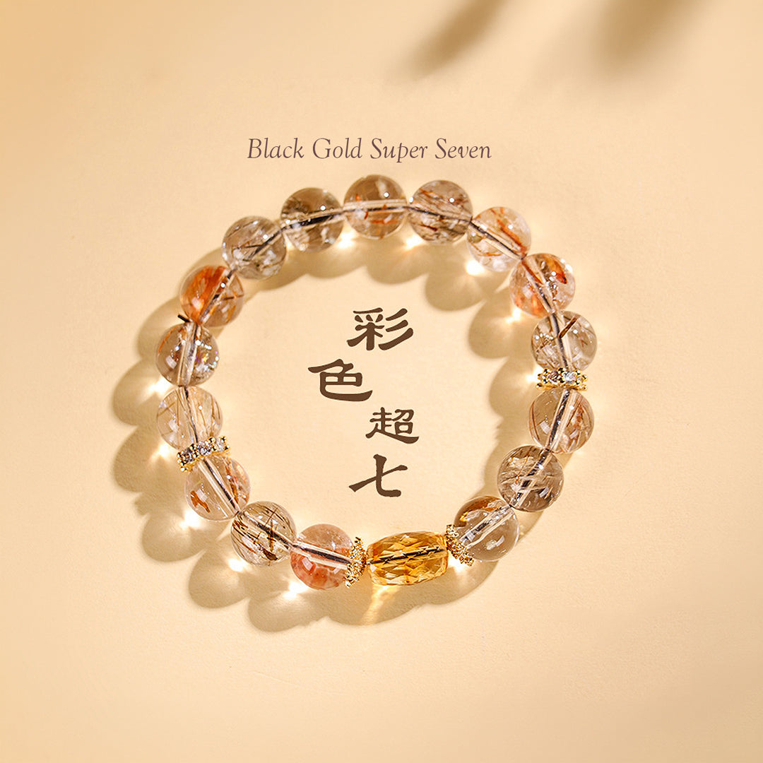 Black Gold Super Seven &amp; Citrine Prosperity Natural Crystal Bracelet | C166