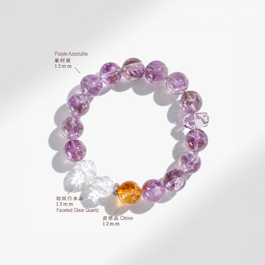 Purple Azestulite &amp; Bolivian Amethyst Spiritual Growth Natural Crystal Bracelet | C169