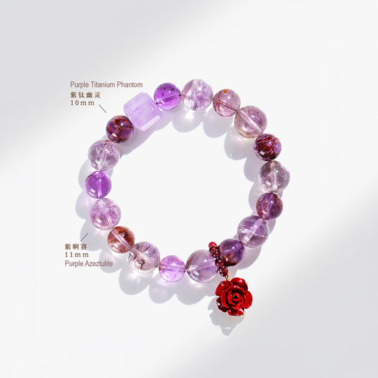 Purple Azestulite &amp; Bolivian Amethyst Spiritual Growth Natural Crystal Bracelet | C169