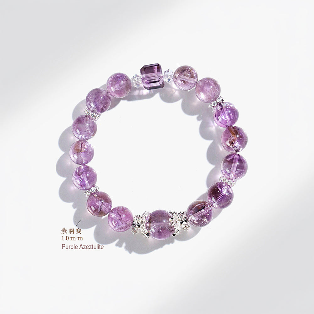 Purple Azestulite & Bolivian Amethyst Spiritual Growth Natural Crystal Bracelet | C169